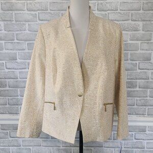 Peter Nygard Egyptian Cotton Blend Blazer Ivory Metallic Gold 16 NEW Classic